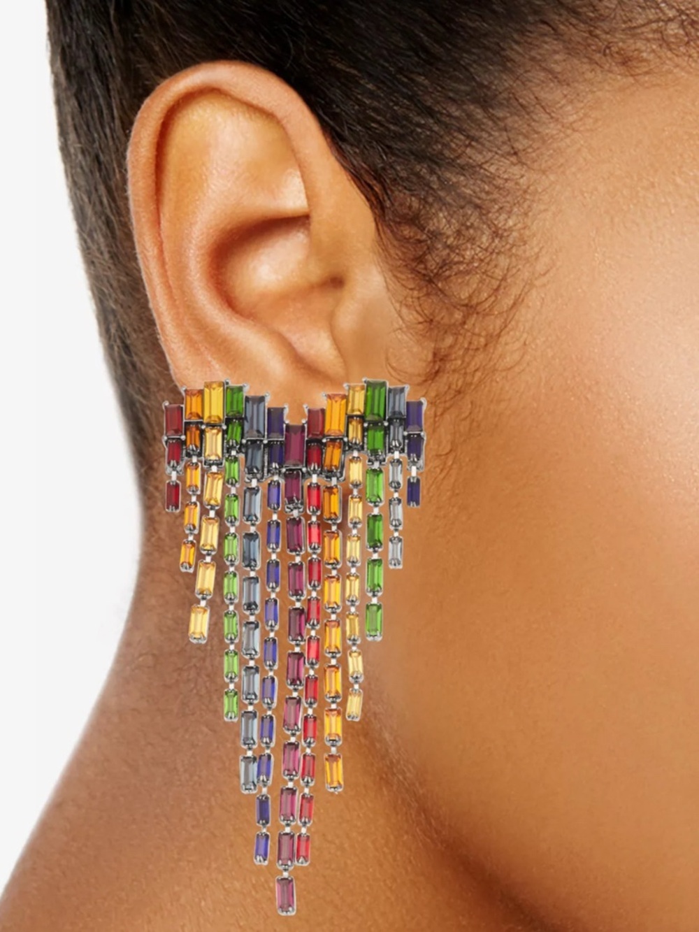 Rainbow Heart Fringe Statement Earrings